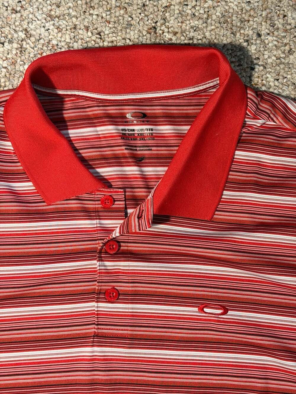 Oakley Red Multi-Color Striped Performance Golf Polo Shirt Size‎ XXL - Picture 2 of 6